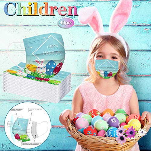 30PC Kids Easter Disposable_Face_Mask 3 Ply for Boys & Girls Easter Rabbit Eggs Theme Printed Face_Covering,Breathable Safety Protective Bandanas - Image 3