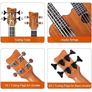 AKLOT Bass Ukulele 28 pouces Double cou Ukelele Poupée sur mesure Full Acajou 4 cordes Uke et basse 4 cordes avec sac de… - Les Beatles, Paul McCartney, John Lennon, RIngo Starr, George Harrison AKLOT Bass Ukulele 28 pouces Double cou Ukelele Poupée sur mesure Full Acajou 4 cordes Uke et basse 4 cordes avec sac de… – Image 3
