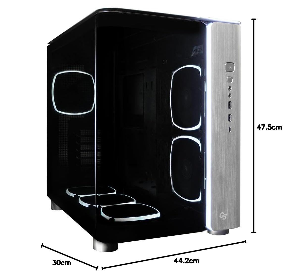 MONTECH X Gear Seeker, King 95 Ultra dwukomorowe etui do gier ATX, wysoki przepływ powietrza, aluminiowy panel we/wy, solidny zakrzywiony przód ze szkła hartowanego, wstępnie zainstalowany sześć