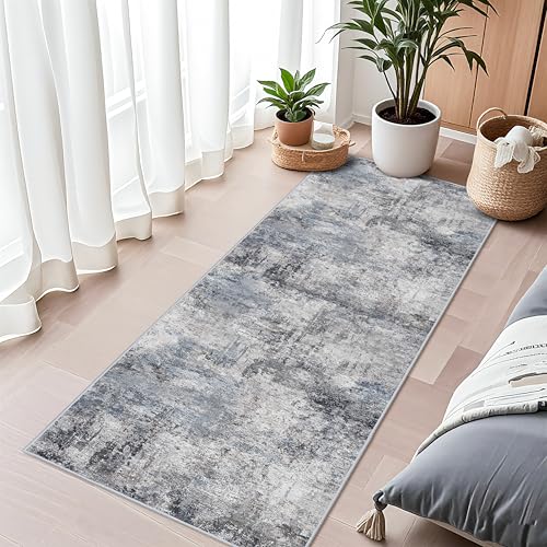 Washable 2x5 Hallway Runner Rug - Runner Rugs Modern Stain Resistant for Home Indoor Mat Rug Runner for Laundry, Bedroom Non Slip Rubber Backing Thin Super Soft Room Decor Floor Carpet 2x5 Blue