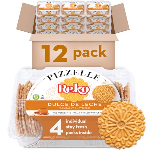 Reko Pizzelle Authentic Italian Style Waffle Cookie, Dulce de Leche, 7 Ounce (Pack of 12)