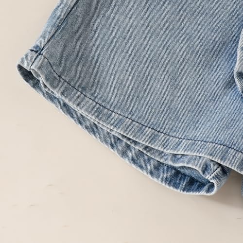 Image of Azmxynol Kid Girls Clothes Outfits Bowknot T-Shirt + 2 In 1 Denim Short Skort Summer Clothing Set, Size 4-10 Years