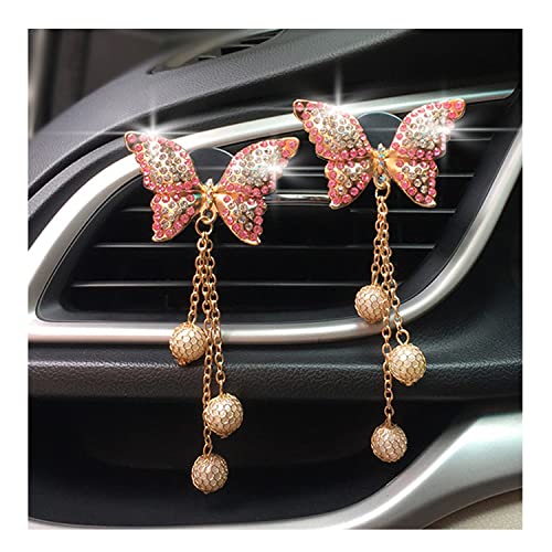 Image of Bling Butterfly Pendant Air Vent Clips, 2 Pcs Crystal Aromatherapy Air Fresheners Outlet Clips, Car Diffuser Perfume Clip for Girls Women Girl, Car Interior Diamond Decoration Rhinestone Accessories