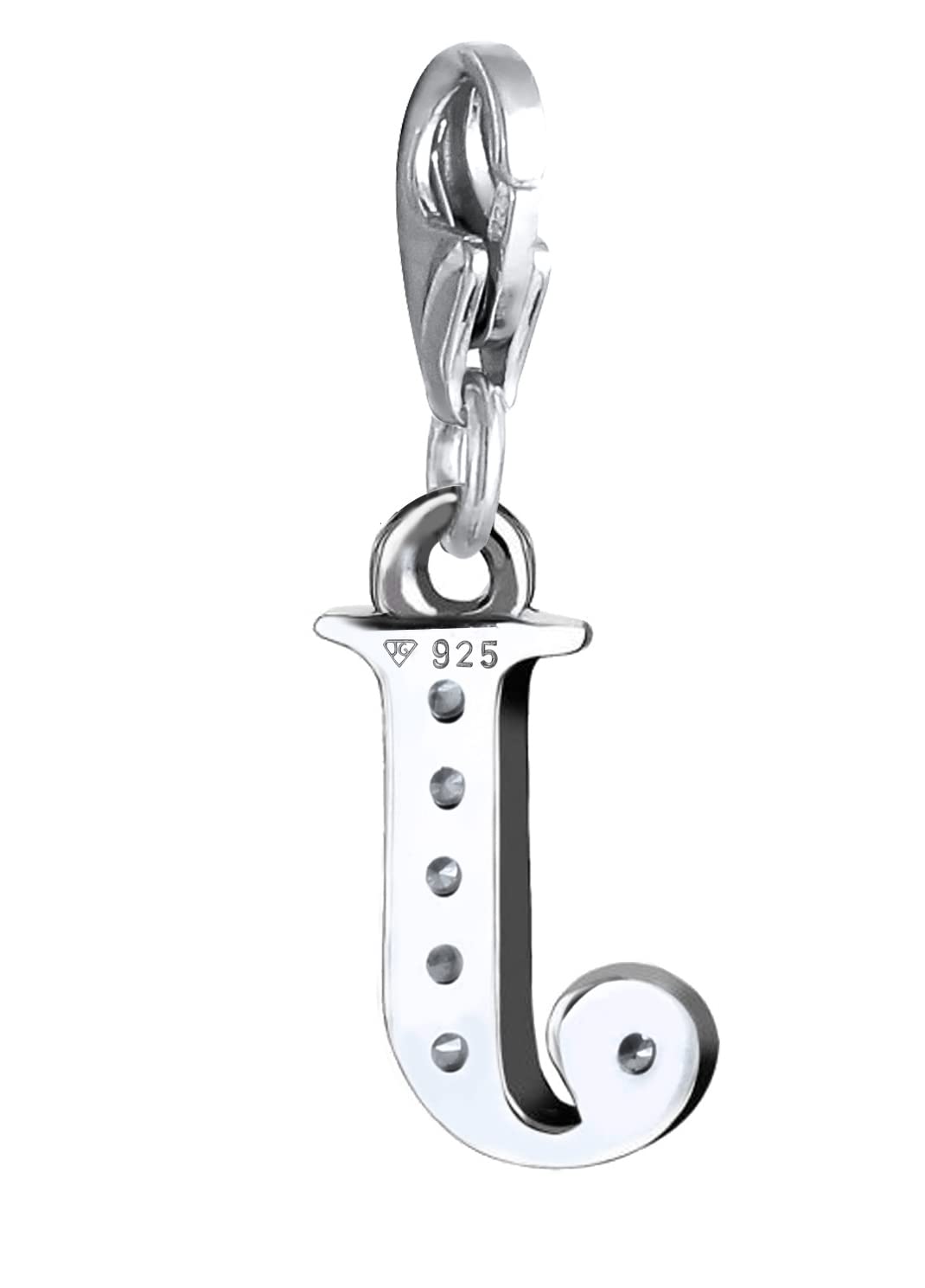 Nenalina Buchstabe J Karabiner Charm Anhänger Bettelarmband 925 Silber | Damen-Charm-Anhänger für alle gängigen Charmträger Charm-Club Clasp-Charms 925er Sterling-Silber
