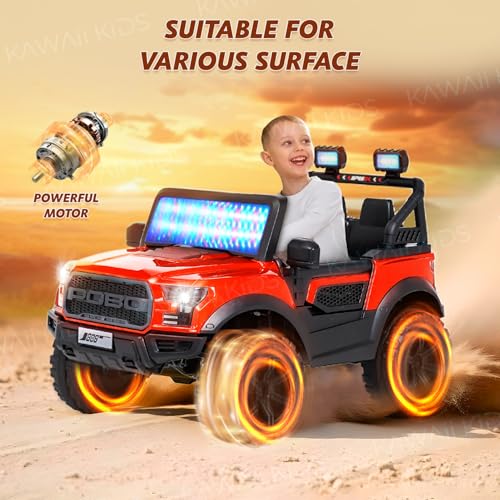 Image of Kawaii Kids 12V 4x4 Battery Operated Ride-On SUV for Kids with Parent Remote Control, Bluetooth, LED Lights, Corrosion-Resistant Paint, Big Size Electric Car for Boys & Girls Age 2-8 Years