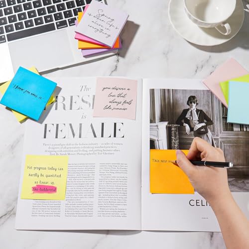 Image of 18 Pads Sticky Notes 76 mm x 76 mm Sticky Notes for Writing on Easy to Write On Re-Stickable Super Sticky Notes for School, Home, Office