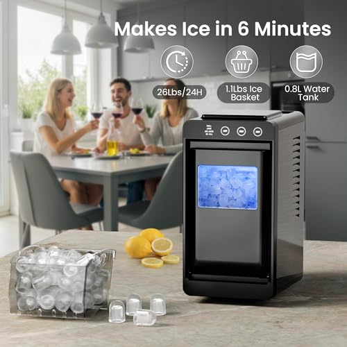 Kismile Ice Makers Countertop,26lbs in 24Hrs, Portable Ice Maker Machine with Self-Cleaning Function,Selectable Ice Size & Internal Lighting Desigh for Home/Kitchen/Bar - Thumbnail 2