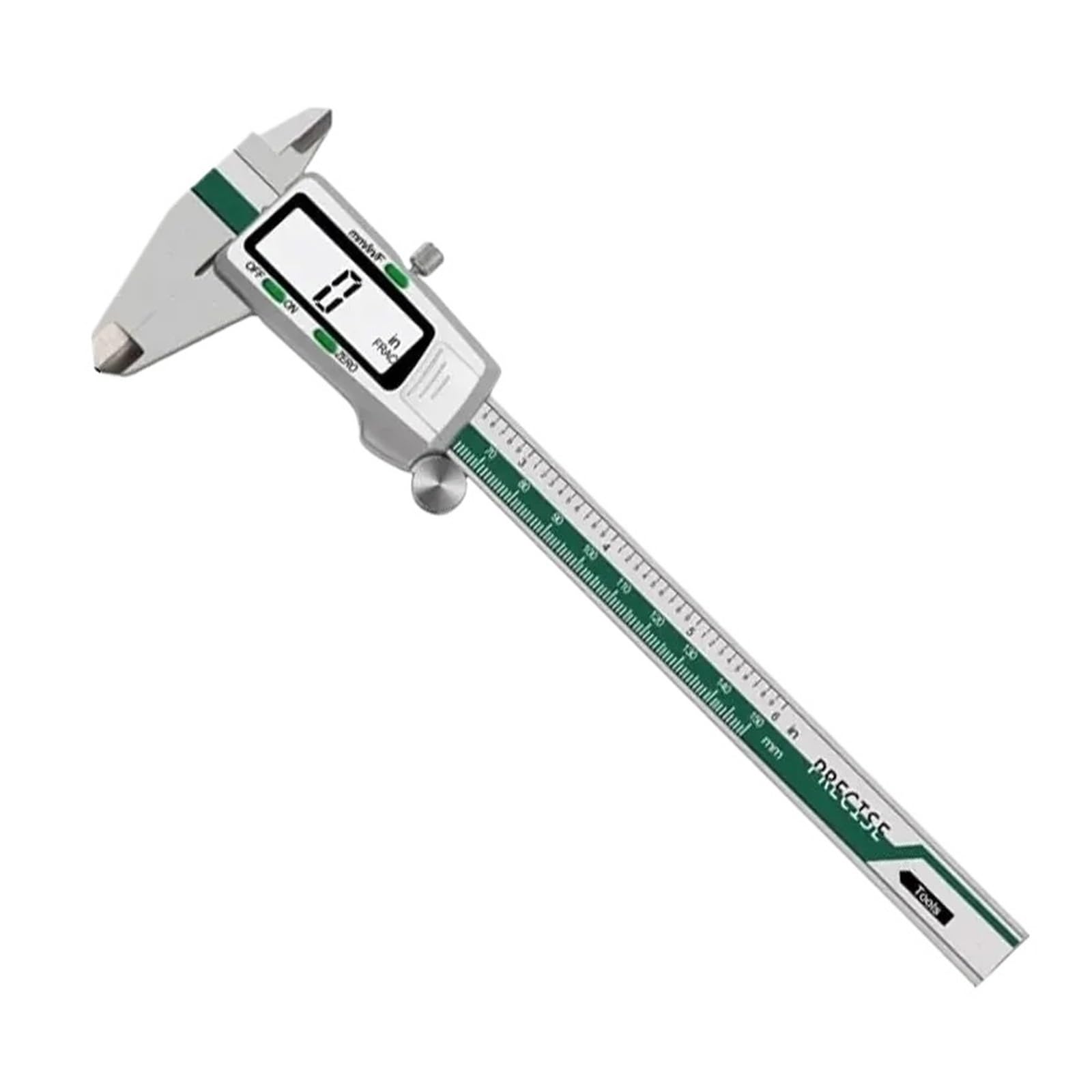 Calibrador digital ET50 de 150 mm, acero inoxidable, fracciones/mm/pulgadas, precisión de 0,01 mm for la medición de componentes mecánicos.