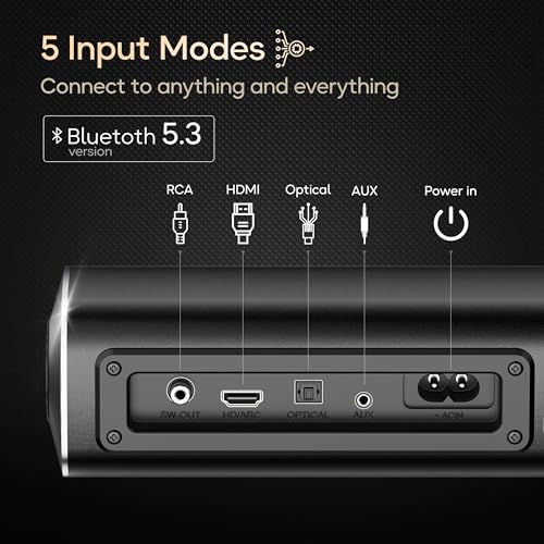 Image of GOBOULT X120 2.1 Channel Bluetooth Soundbar with BoomX Subwoofer, 120-Watt Output Surround Sound, EQ Modes, Remote Accessibility, USB /HDMI /AUX & Optical Fiber Connectivity Sound bar (Black)