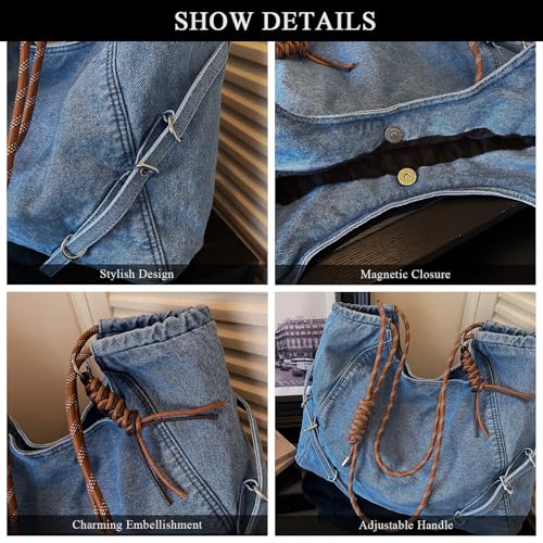 Bolso Tote Denim para Mujer Azul Claro Grande miniatura 5