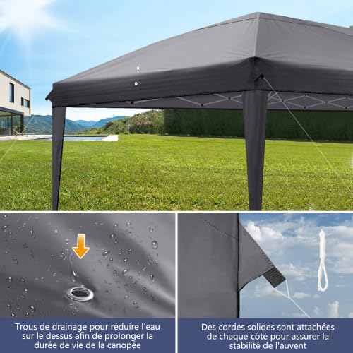 Bonnlo Tonnelle de Jardin Pliante 3x6 imperméable/Tente de Réception Pop-up Inclus Sac de Transport/Barnum Pliant 3x6 Jardin Exterieur Rapide à Installer/Gazebo pour BBQ et Événements (Gris foncé)