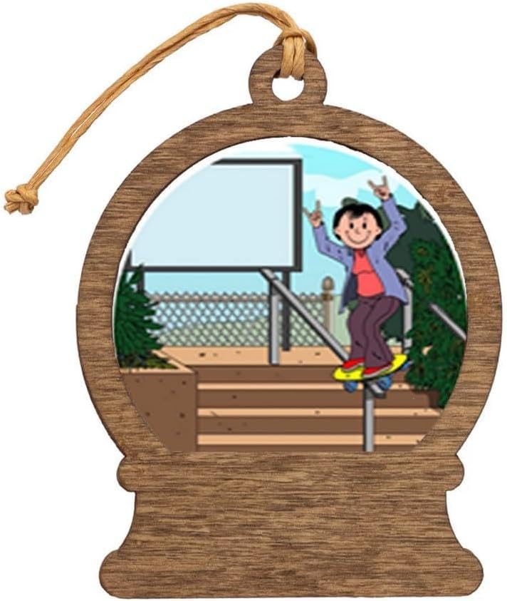 PrintedPerfection.com Personalized Skateboarder - Female Wooden Snow Globe Shaped Christmas Ornament