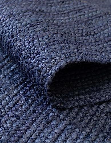Image of Unique Loom Braided Jute Collection Area Rug - Dhaka (1' 2 inch x 8' Table Runner, Navy Blue)