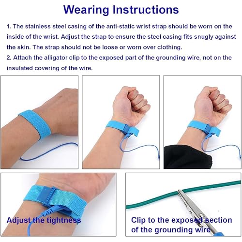 Image of Rojex ESD Wrist Strap (Pack of 50) Anti Static Grounding Bracelet with 6ft Coiled Cord Adjustable Fit for PC Building Electronics Repair & DIY Projects