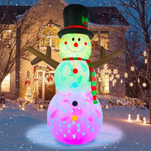 Wabolay Snowman Inflatable Christmas Yard Decorations 8ft Giant Frosty Blow Up Snowman Inflatables Outdoor Rotating Colorful Led Lights Blowups Merry Xmas Winter Decor for Indoor Outside Lawn Vacation