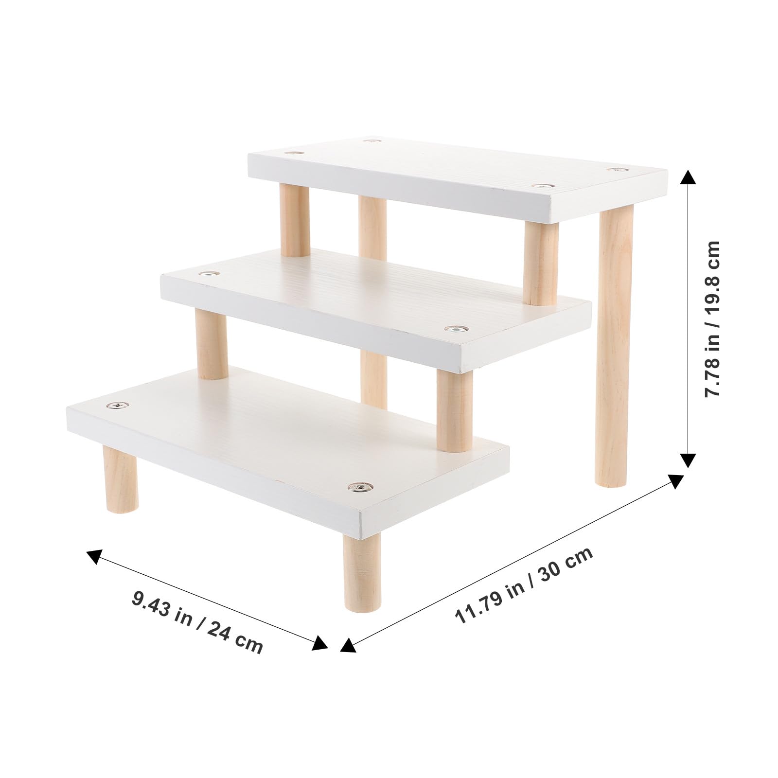 POPETPOP Holz Displayständer 3 stufig Tisch Organizer aus Massivholz 24x12cm Weiß Präsentationsregal für Figuren und Dekoration
