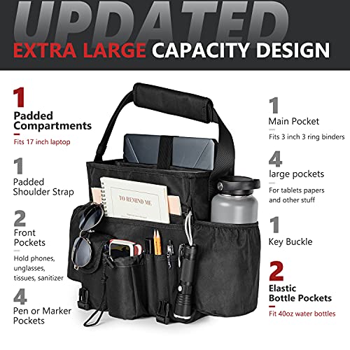 HONJIN Car Front Seat Organizer: Large Capacity Truck Vehicle Passenger Seat Organization and Storage Car Mobile Office Cab Commander Work Van Organizer Law Enforcement Police Patrol Bag - Black - Image 3