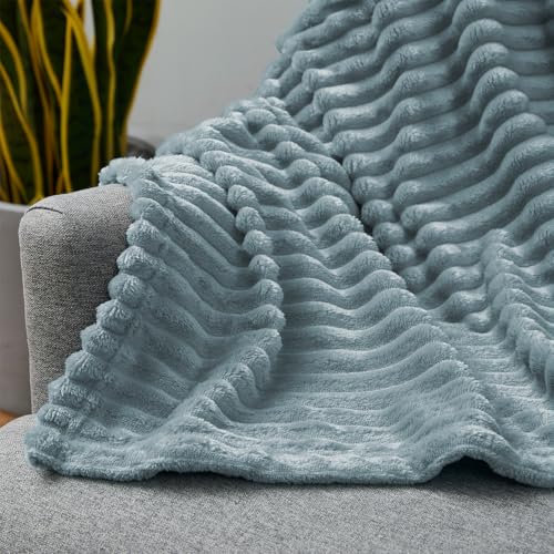 Image of Nestl Blue Throw Blanket for Couch - Cozy Warm Fuzzy Blankets for Women, Set of 2 Small Fleece Throws for Girls - Stone Blue, 50 x 60 Inches