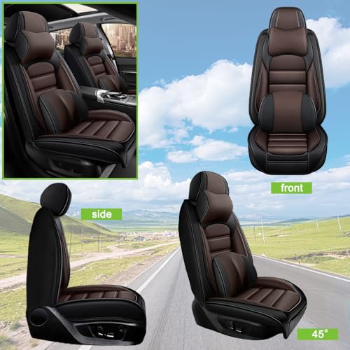 Image of Luxury Seat Covers for Ford Bronco Sport 2021-2024,2PCS Nappa Leather Car Seat Covers,Waterproof Seat Protectors Auto Seat Covers,Breathable Nonslip Interior Cover Seats for Cars(Black and Coffee)