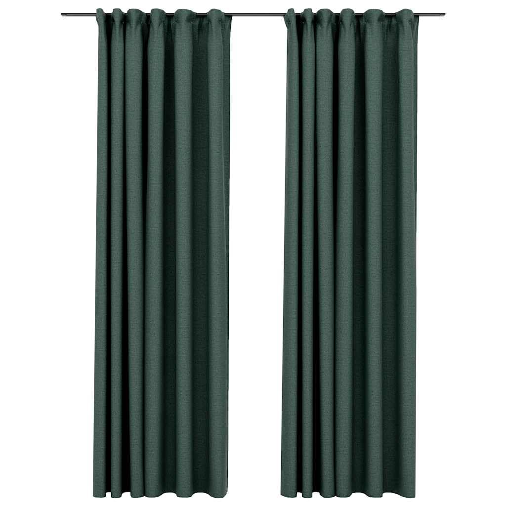 Cortinas opacas con aspecto de lino, juego de 2 unidades, color verde, 140 x 245 cm, opacas con ganchos de metal para salón y dormitorio, cortinas decorativas opacas