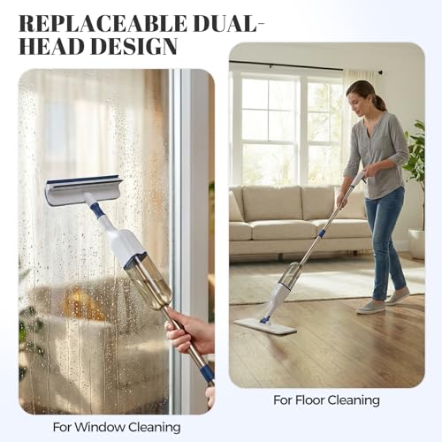 Image of All-in-One Spray Window Squeegee and Floor Mop, 50 inch Long Handle Spray Squeegee for Window Cleaning, Professional Squeegee with Sprayer for Glass and Window Cleaning