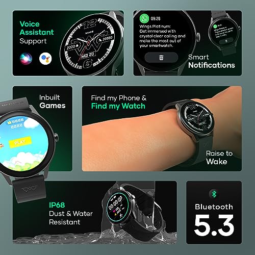 Image of Wings Platinum Smartwatch with 1.39 inch HD IPS Display 110+ Workout Modes, 200+ Watchface, powerful 260mah Battery, 7 Days Battery Life, advanced Bt 5.3 Calling 24 /7 Health Monitoring, Ai Voice Assistant