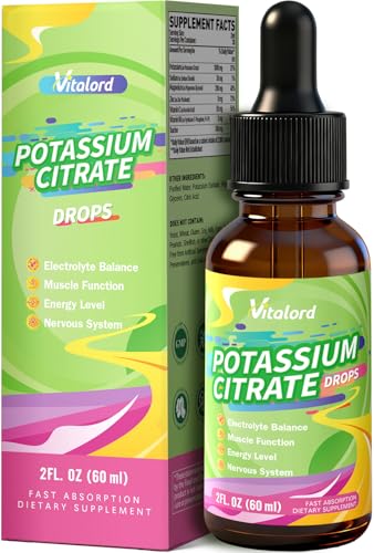 Liquid Potassium 1000mg Drops Potassium Citrate with Magnesium Supplement for Women with Zinc Picolinate Taurine Vitamin B6 & C Support Leg Cramps & Muscle Health 30 Servings
