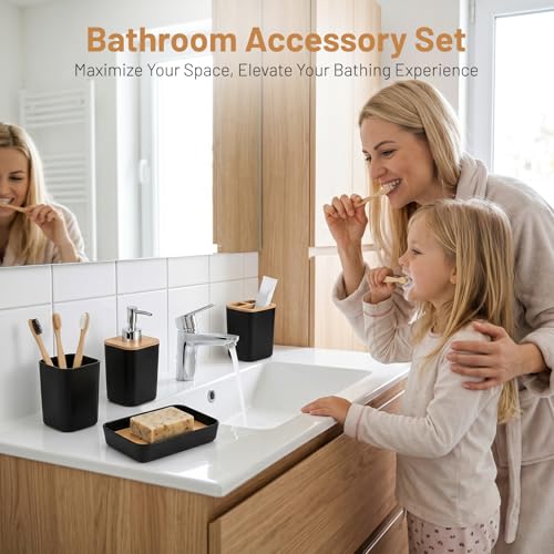 Ensemble salle de bain noir et bambou 6 pièces chic et durable - 8