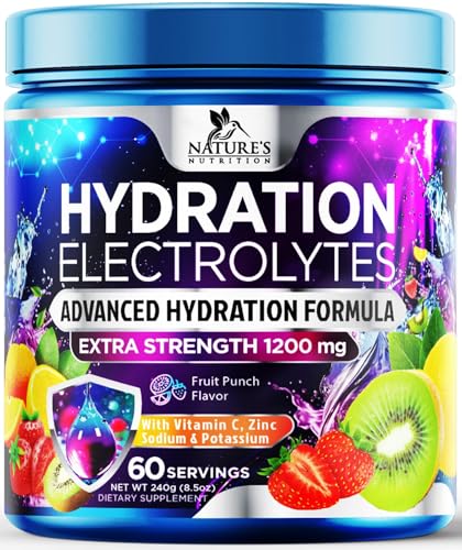 Hydration Electrolyte Powder - Advanced Hydration Formula Daily Liquid Replenisher Drink Mix - Electrolytes Multiplier with Minerals, Potassium & Real Salt - Vegan - Tasty Fruit Flavor - 60 Servings