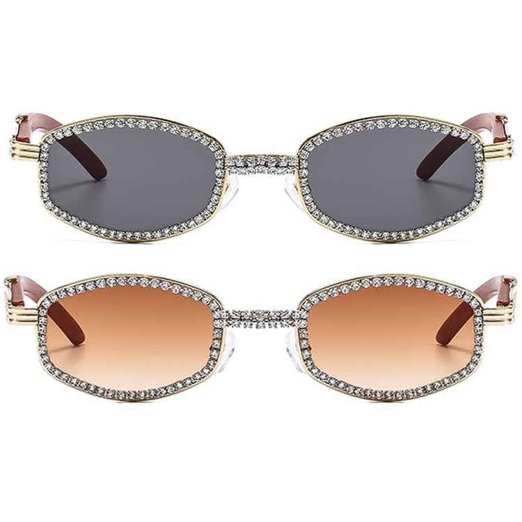 bullabulling Diamond Square Sunglasses Men Women Luxury Designer Wood Frame Rhinestone Punk Goggle Glasses UV4002