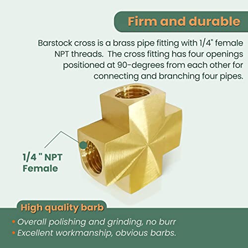 4 Way Brass Fitting 1/4 X 1/4 X 1/4 X 1/4 Inch Npt Female Thread Cross Pipe Fitting Barstock Cross Connector Brass Pipe Fittings #TOP2