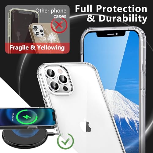 Image of ONES for iPhone 12 Pro Max Clear Slim Hard Case Military Grade Protection [Shockproof Airbags] Raise Edges Protect Camera & Screen, [Anti Yellow & Slip] PC + TPU Hybrid Transparent Silicone Cover