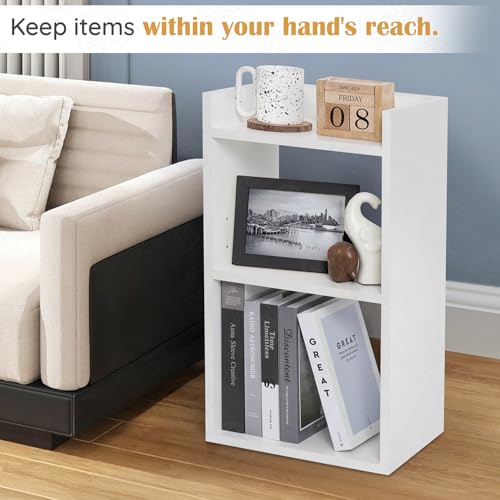 Image of ABOUT SPACE Side Table - Bed Side Tables for Bed Room with 2 Adjustable Shelves | DIY Engineered Wood Night Stand with Storage, Open Display End Table for Home Office(L 33 x B 24 x H 61.5 cm - White)