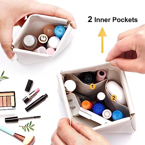 Image of House of Quirk Cosmetic Bag for Women's Makeup Bag for Purse Travel Makeup Organizer Bag Waterproof Makeup Pouch with Sunglasses Case (Pack of 3, White)27 cms
