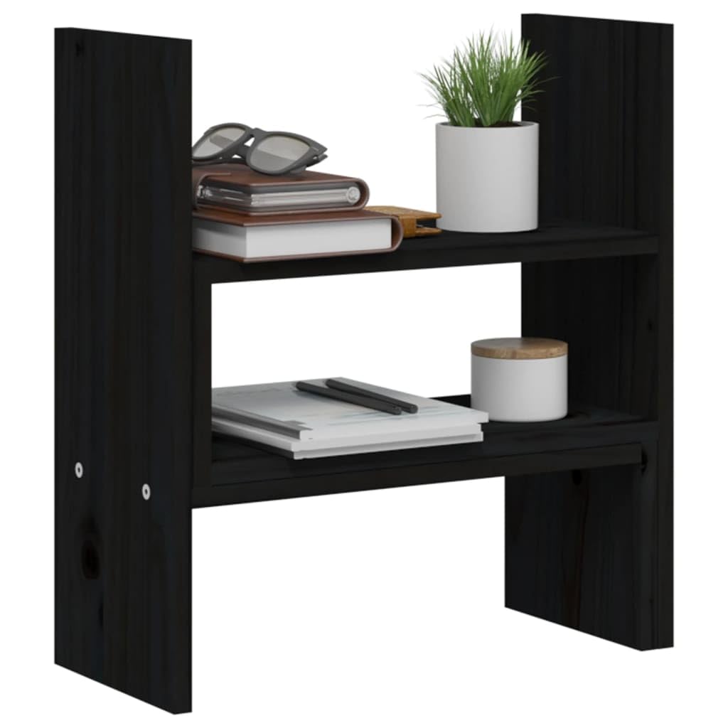 Support d'écran noir en pin massif réglable 39-72 x 17 x 43 cm avec espace de rangement pour clavier et support pour ordinateur portable, idéal pour le bureau, le bureau à domicile, les jeux