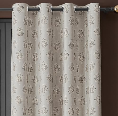 Image of Yellow Weaves 2 Pcs Jacquard Tree Eyelet Long Door Curtain - Perfect for Home, Office, Bedroom, Living Room & Balcony - 9 Feet (Brown)
