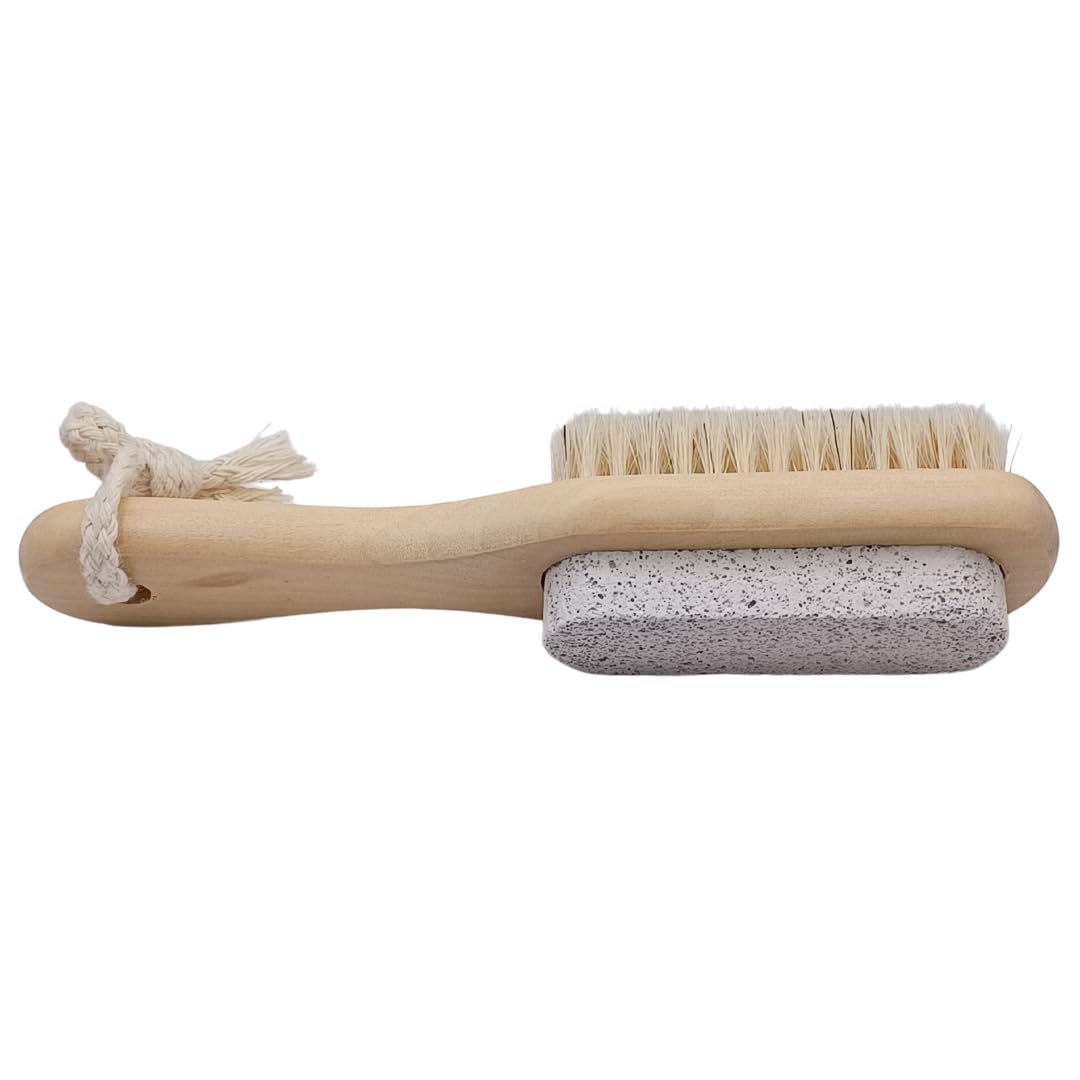 High Thyme FARMacyPumice Stone for Feet with Natural Bristle Nail Brush - 7.25" Pumice Stone for Feet Callus Remover - Foot Pumice
