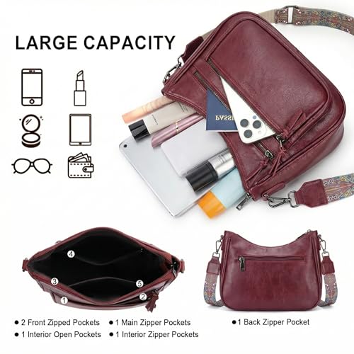 Image of Crossbody Purses for Women Trendy Leather Crossbody Bag,Multi Pocket Shoulder Handbag Lightweight Travel Purse