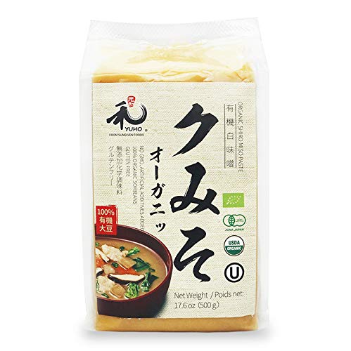 Yuho Organic Shiro Miso Paste 100% Organic Soybean, No GMO, No Artificial Additives Added, Gluten free, USDA Organic, Ecocert Sa, Jas, Kosher 17.6oz