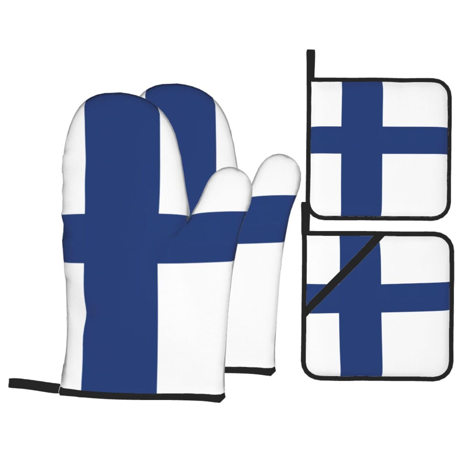 Finnish flag Print Oven Microwaving Waterproof Kitchen Gloves for Baking Grilling Holiday Cooking