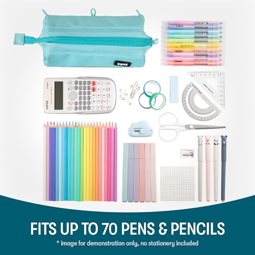 Image of ZIPIT: Lenny Pencil Case - Light Teal - Large Storage Capacity Zipper Pouch, Makeup-Stationery Bag, School-Travel, Washable Polyester, Kid-Teen-Adult
