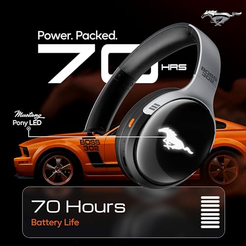 Image of GOBOULT Mustang Thunder Bluetooth Headphones with Upto 70H Playtime, BoomX Technology, Brightness LEDs, 40mm Driver, Zen ENC Mic, BTv 5.4, Type-C Fast Charging, Over Ear Wireless Headphone with Mic