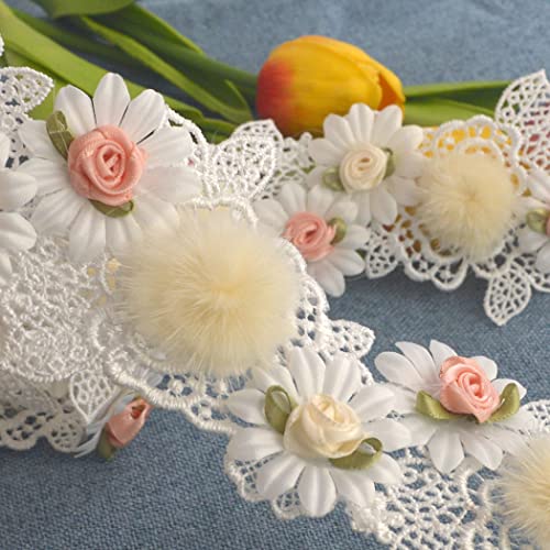 Kuasting 2 Yard Vintage Cotton Flower Ribbon Scallop Edge Trim Colorful Fabric Leaf Ribbon Trim Handmade Diy Sewing Supplies For Dress Embellishment (Fluffy Lace) #TOP3