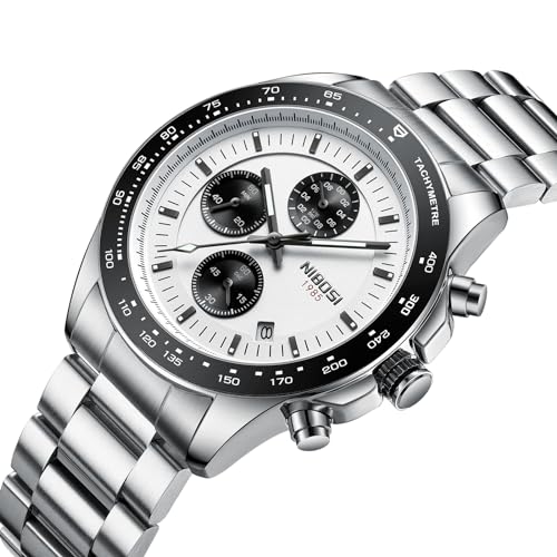 Image of NIBOSI Watches for Men Fashion Business Brown Men's Watch Military Waterproof Chronograph Quartz Wrist Watches with Stainless Steel Leather Strap