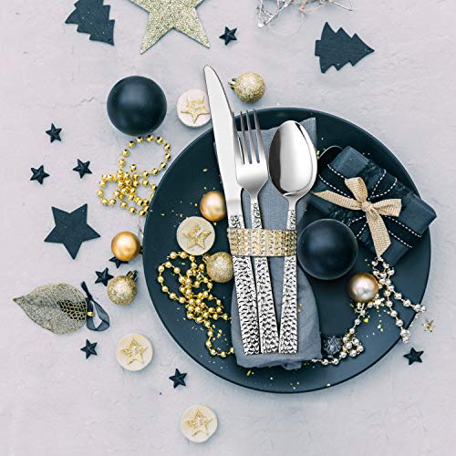E-Far 65-Piece Silverware Set With Serving Pieces, E-Far Stainless Steel Hammered Flatware Eating Utensils Service For 12 thumb #4