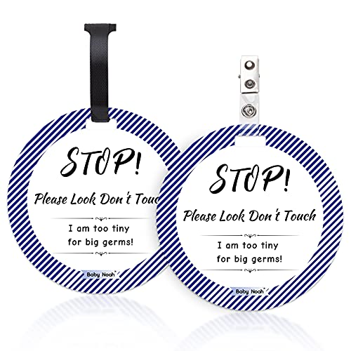 Image of No Touching Newborn Baby Car Set Sign or Stroller Tag, Do Not Touch Baby Sign for Baby Girl, Baby Preemie Gender Neutral No Touch Safety Sign with Hanging Straps and Clip 2 Pack Set