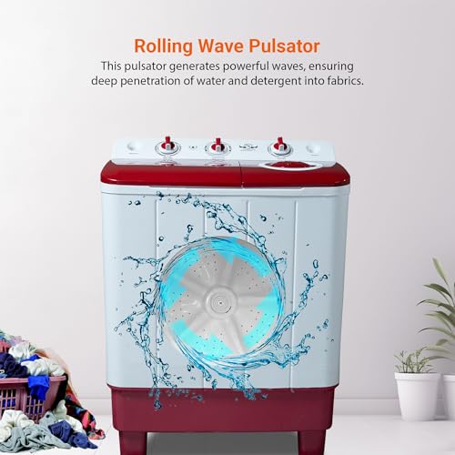 Image of Power Guard 7.5 kg 5 Star Semi-Automatic Top Loading Washing Machine Appliance (PG75WM-BG-OP, Burgundy, Powerful Motor, Effective Wash Pulsator,1400 RPM & Castors)