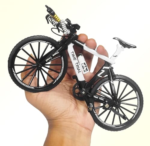 Image of VGRASSP 1:8 Scale Die Cast Racing Bicycle Toy for Kids - The Alloy Metal Off-Road Decorative Showpiece Realistic Design Bike Features Moveable and Rotating Handle, Wheels, Pedals (Black-White)