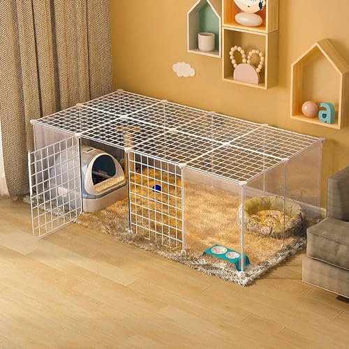 Kanduo キャットハウス 猫ケージ - 猫ケージベビーサークル猫囲い屋内フェレットケージ大型犬用犬クレート猫小屋付きトイレ(147x75x47cm)