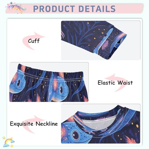 Pajama Sets Long Sleeve Glowing Axolotl Pattern Prints Soft Comfy Sleepwear 2 Piece PJS 3-8T4